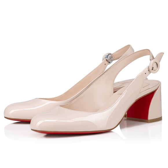 Christian Louboutin So Jane Sling 55 Leche Patent Slingback Sandal Block Heel 38 - Picture 1 of 13